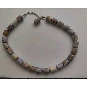 925 Sterling Silver Clasp Jasper Stone Bead 18" Necklace Lavender Gray Beige